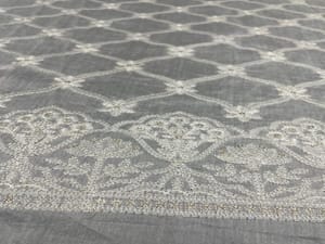 Dyeable Embroidered Pure Chanderi Silk White Floral With Border