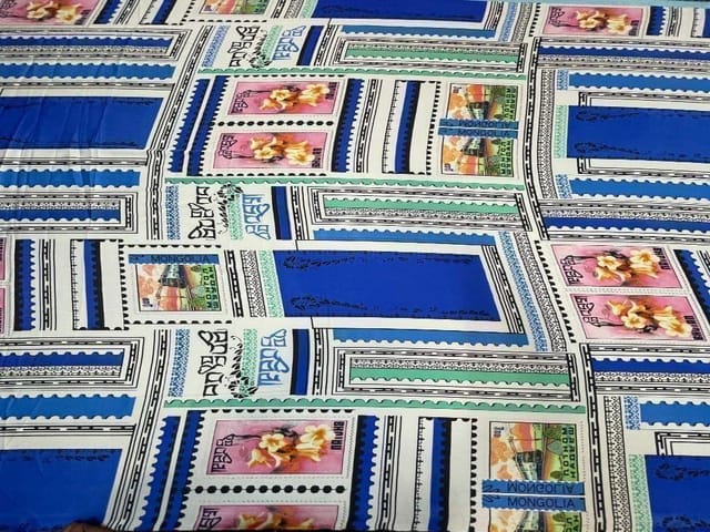 Printed Imported Satin Blue Geometric