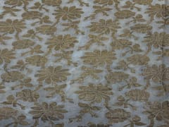 Dyeable Banarasi Semi Georgette White Golden Floral 4