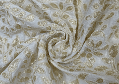 Dyeable Embroidered Cotton White Flowers