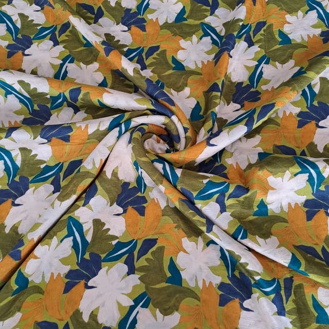 Multi Colour Pure Dupion Silk Printed Fabric