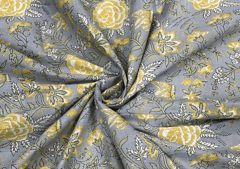 Printed Cotton Cambric Grey Yellow Floral