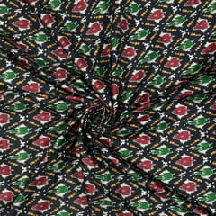 Black Colour Poly Tussar Printed Fabric