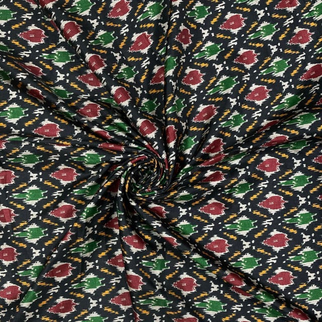 Black Colour Poly Tussar Printed Fabric
