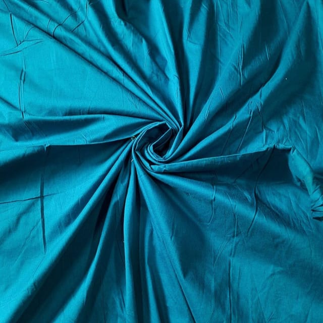 Dull Peacock Blue Colour Cotton Silk Fabric (N394)