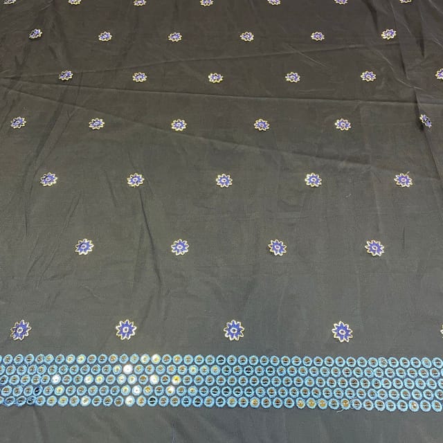 Navy Blue Colour Net Embroidered Fabric