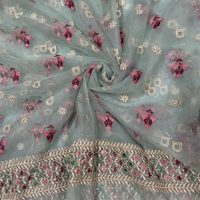 Light Brown Colour Net Embroidered Fabric