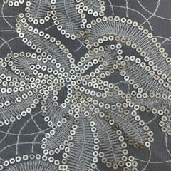 White Colour Net Sequins Embroidered Fabric