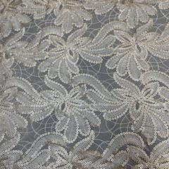 White Colour Net Sequins Embroidered Fabric