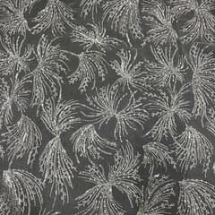 Grey Colour Net Embroidered Fabric