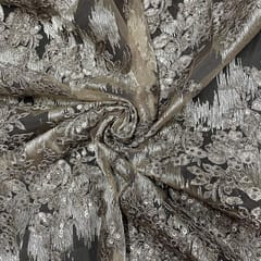 Dark Beige Colour Net Embroidered Fabric