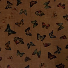 Brown Colour Pure Habutai Silk Printed Fabric