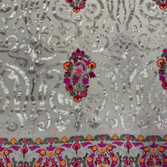 Peach Colour Chiffon Embroidered Fabric