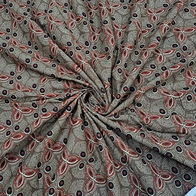 Brown Colour Cotton Cambric Printed Fabric
