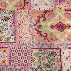 White MultiColour Geometric Pure Chanderi Printed Fabric