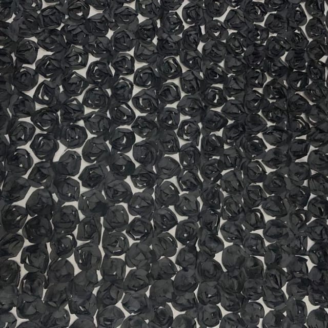 Black Colour Rose Floral Net Fabric
