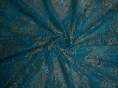 Sky Blue Floral Shantley Net Fabric