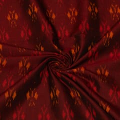 Maroon Base Mustard Color Mercerised Cotton Handloom Ikat Fabric