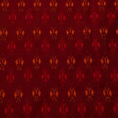 Maroon Base Mustard Color Mercerised Cotton Handloom Ikat Fabric