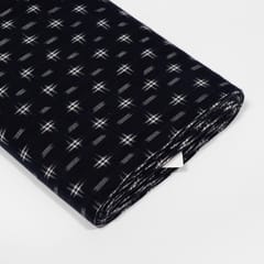 Dark Navy Blue Color Handwoven Cotton Double Ikat Fabric