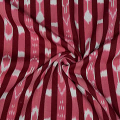 Pink and Burgandy Color Stripe Design Cotton Handloom Thick Ikat Fabric
