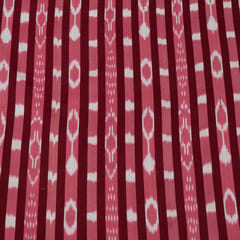 Pink and Burgandy Color Stripe Design Cotton Handloom Thick Ikat Fabric