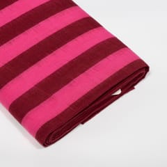 Pink and Burgandy Color Stripe Handwoven Cotton Double Ikat Fabric