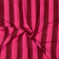 Pink and Burgandy Color Stripe Handwoven Cotton Double Ikat Fabric