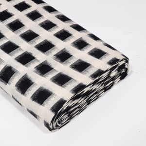 White and Black Color Square Design Handwoven Cotton Double Ikat Fabric
