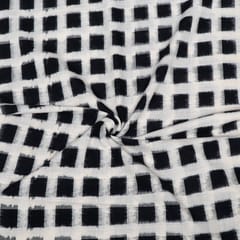 White and Black Color Square Design Handwoven Cotton Double Ikat Fabric