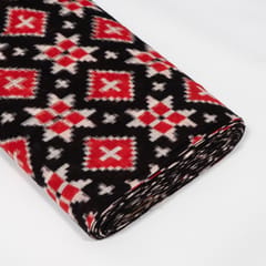 Red and Black Color Teliya Rumal Cotton Handwoven Ikat Fabric