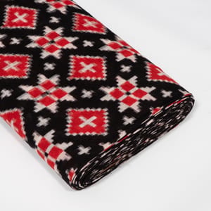 Red and Black Color Teliya Rumal Cotton Handwoven Ikat Fabric