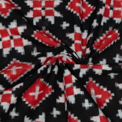 Red and Black Color Teliya Rumal Cotton Handwoven Ikat Fabric