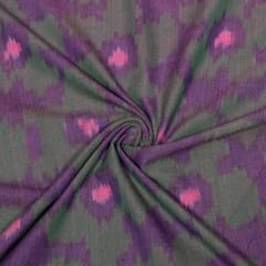 Green and Pink Color Floral Fine Quality Handloom Cotton Ikat Fabric