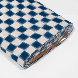Blue and White Color Handwoven Cotton Double Ikat Fabric