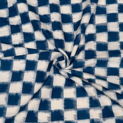 Blue and White Color Handwoven Cotton Double Ikat Fabric
