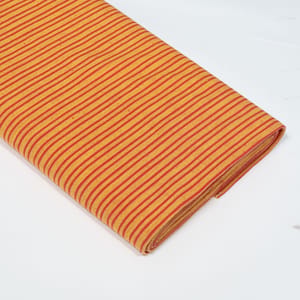 Yellow and Red Color Stripe Handloom Cotton Thick Ikat Fabric