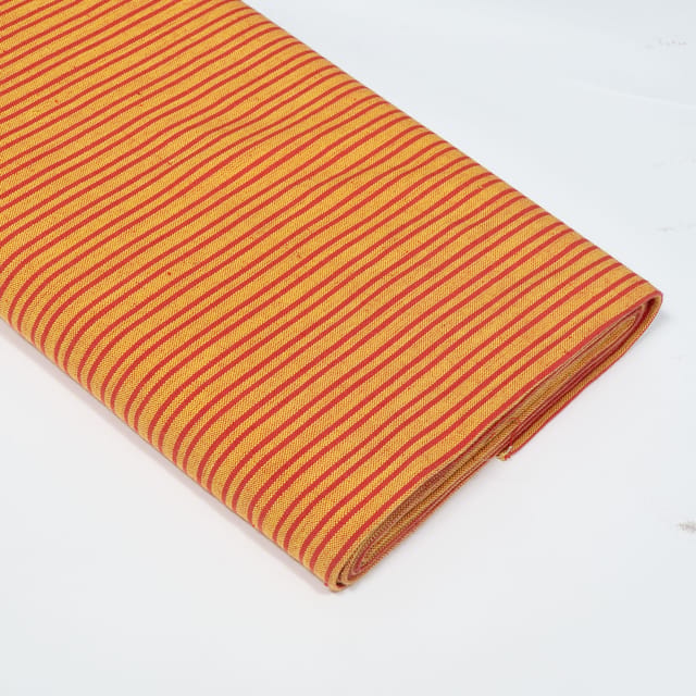 Yellow and Red Color Stripe Handloom Cotton Thick Ikat Fabric