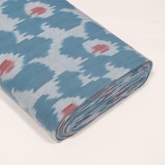 Blue Color Floral Fine Quality Cotton Handloom Ikat Fabric