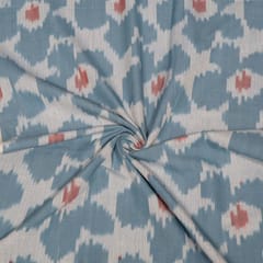 Blue Color Floral Fine Quality Cotton Handloom Ikat Fabric