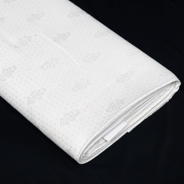 White Color Self Floral Design Poly Cotton Fabric