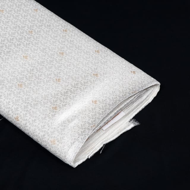 White and Golden Color Self Floral Design Poly Cotton Fabric