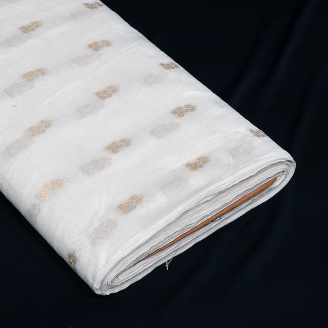 Off White Color Dyeable Golden Lurex Design Cotton Chanderi Fabric