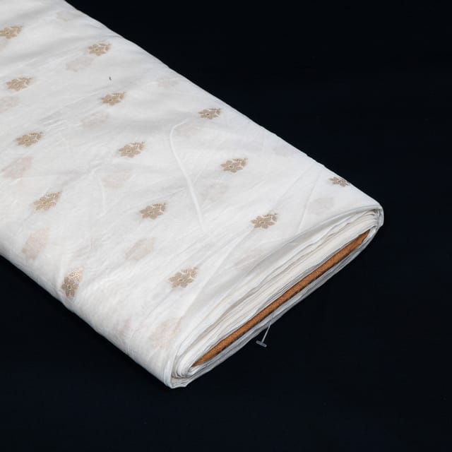 Off White Color Dyeable Golden Lurex Design Cotton Chanderi Fabric