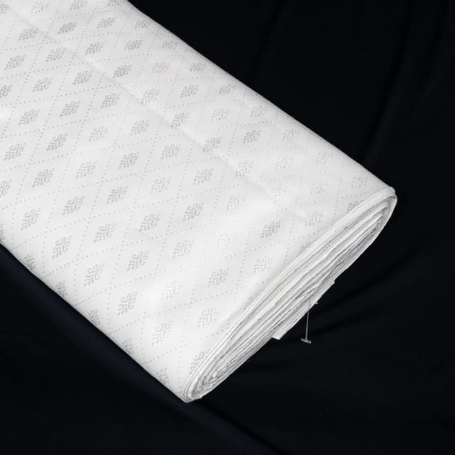 White Color Self Floral Design Poly Cotton Fabric