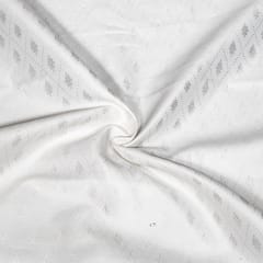 White Color Self Floral Design Poly Cotton Fabric