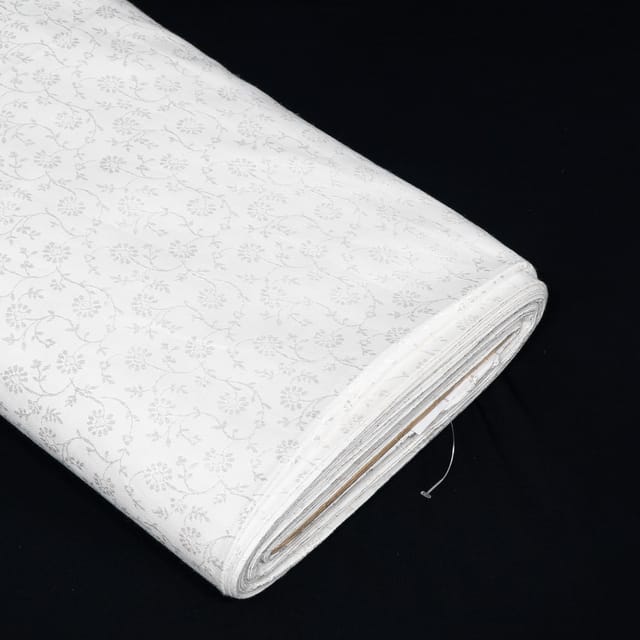 White Color Self Floral Design Poly Cotton Fabric