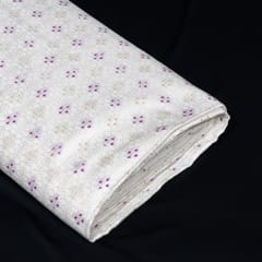 White and Purple Color Self Design Poly Cotton Fabric