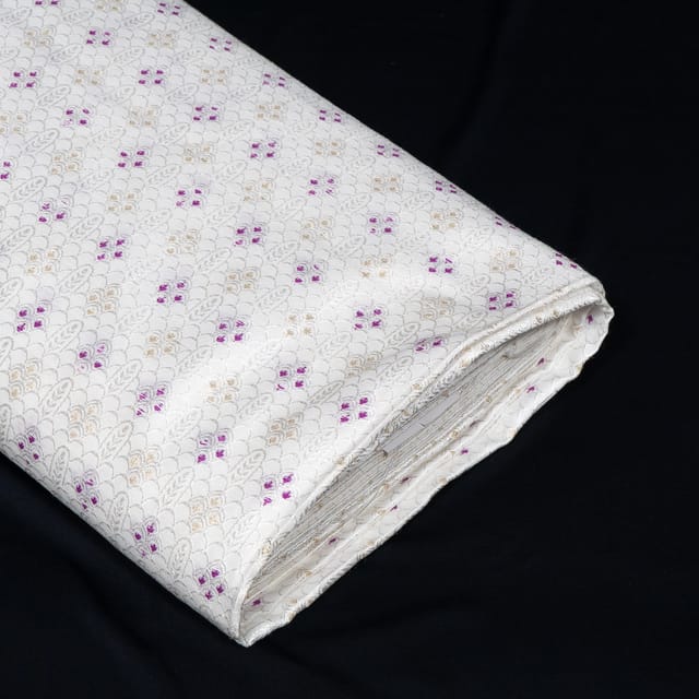White and Purple Color Self Design Poly Cotton Fabric