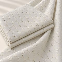 White Heavy Hakoba Fabric | Embroidered Cotton for Kurtis, Dresses & Blouses